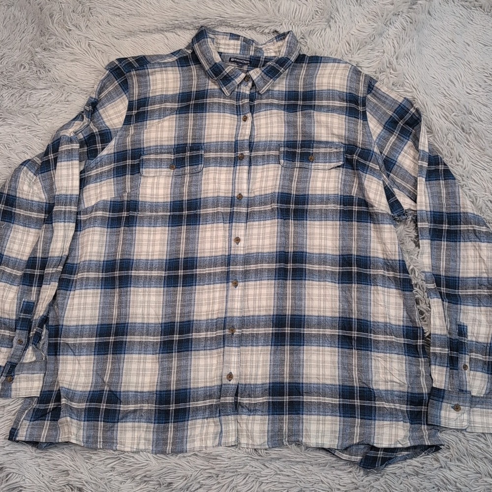 Northcrest Shirt Womens 4X Blue Plaid‎ Button Up Pockets Soft Comfort Stretch
